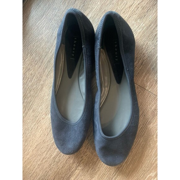 Theory Womens Black Suede Slide On Round Toe Ballet Flats Size 37.5 - US 7 - Picture 1 of 7